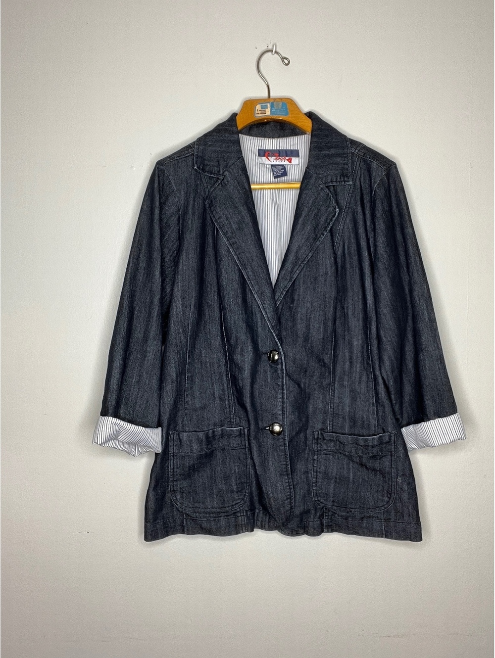 Vintage Swak Jeans Dark Denim Blazer Jacket Size 18/20 with Striped Lining